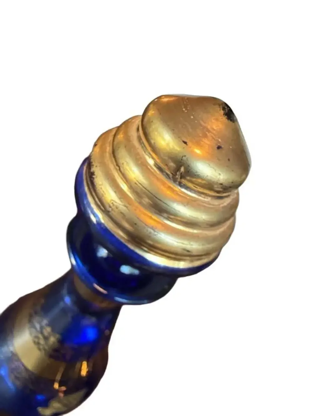Florentine Decanter Set Cobalt Blue Gold Trim, Glass Stopper and 5 Cups